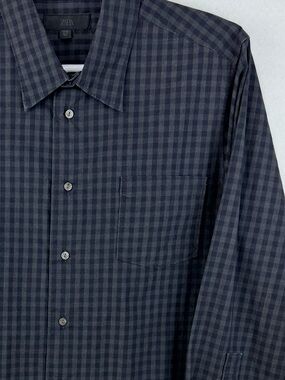 ZARA Men's Dark Gray Plaid Shirt  Size L